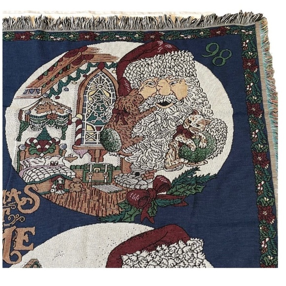 Chatham VTG tapestry woven Christmas Santa throw blanket - Picture 6 of 14